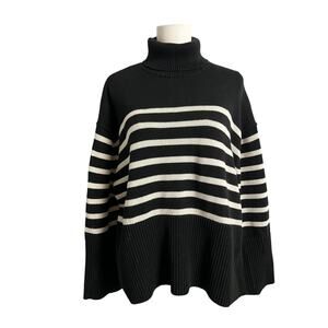 Gap Pullover Sweater Womens M Tall Black Stripe Turtleneck Knit Oversized Top